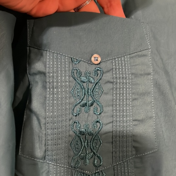 Men’s Large Teal Guayabera Shirt. Made in Italy. - Picture 5 of 8